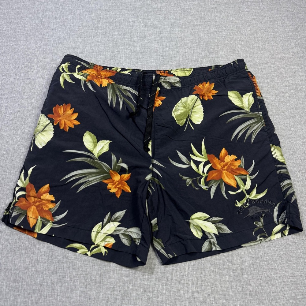 Tommy Bahama Swim Trunks Shorts Mens M Blue Floral Drawstring Built-In Brief